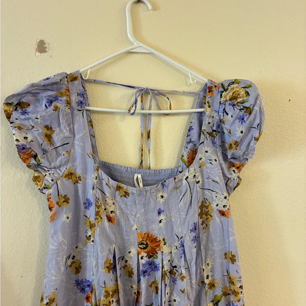 By Anthropologie Women’s Tiered Cap-Sleeve Dress in a lavender floral Cottage - Picture 3 of 8